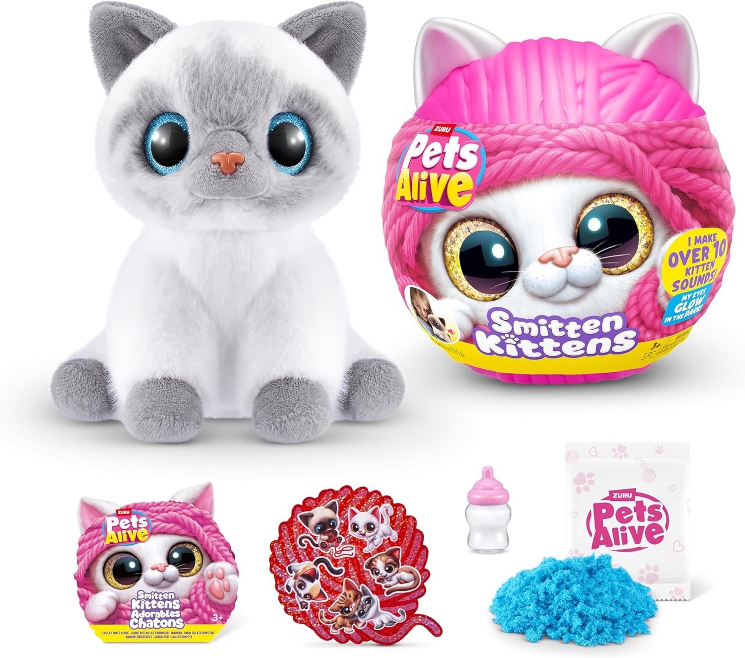 Pets Alive Smitten Kittens サプライズ（バーマン猫 ボニー）｜ZURU Nurture Play｜ソフトトイ｜インタラクティブサウンド10種｜サプライズ開封トイ ミルクボトルでお世話できるふわふわ子猫。 10種類の...