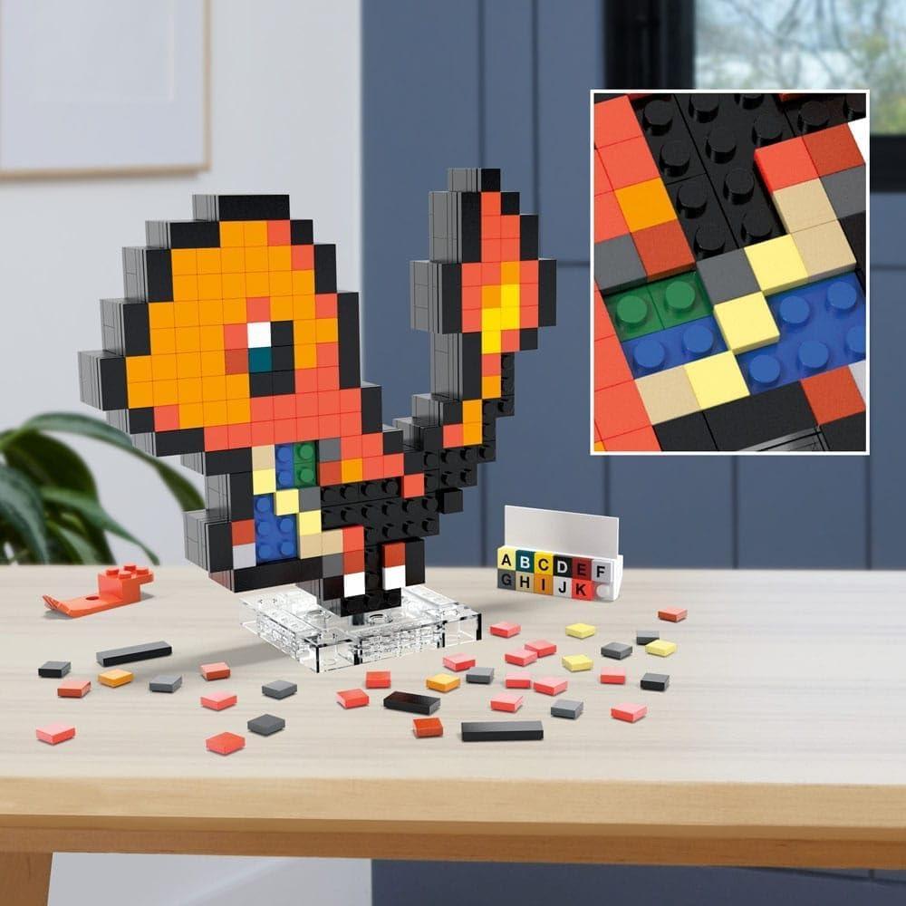 メガポケモン レトロピクセルアート ヒトカゲ 組み立てフィギュア｜壁掛け対応 高さ6インチ コレクター向け ごっこ遊び ままごと おもちゃ 誕生日 クリスマス 女の子 男の子【並行輸入品】Mega Pokémon Glumanda HTH76 3