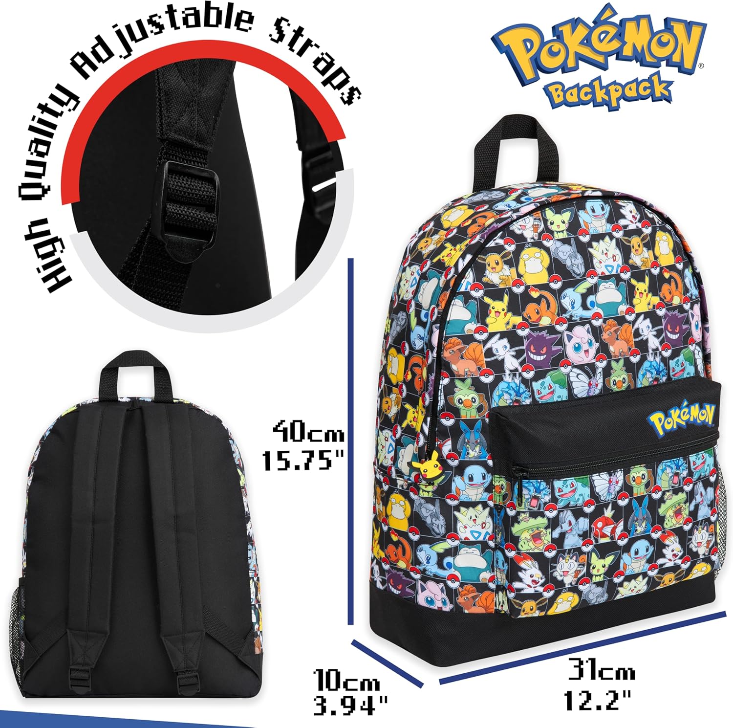 ポケモン キッズ バックパック マルチカラーAOP｜ピカチュウ リュック 子供用 スクールバッグ ティーン対応 ごっこ遊び ままごと おもちゃ 誕生日 クリスマス 女の子 男の子【並行輸入品】Pokemon Backpack for Kids 3
