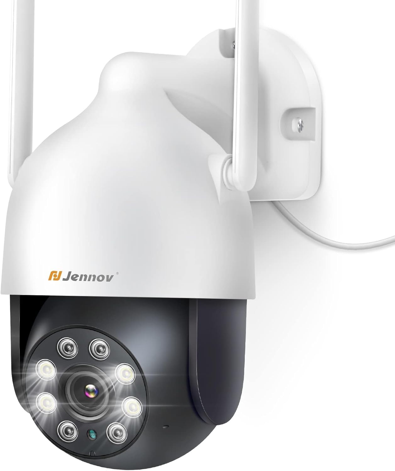 【Jシリーズの増設専用カメラ・NVRでの追加可能】★弊社の2台/4台録画機セットに対して増設用の単品のIPカメラです。単体使用も可能です。 解像度の300万画素以上のJシリーズ録画機しか対応できません。他社のものに対応できるかどうか断言できません。発注する前に弊社に確認した方がいいです。追加防犯カメラ用途地域は沢山の場所大活躍、住宅の安全保護とか、事務所やコンビニ、或いは倉庫等の監視確認を大活躍出来ます。★ご注意：お手元の親機は200万画素の録画機ならば、このカメラを追加したい場合、検索ソフトでカメラの解像度を下げる必要があるかもしれません。 【1536P高画質・カラー暗視撮影・PT回転可能】★300万画素の解像度が付き、効率的な監視を実現する新しい防犯カメラです。最先端の高性能CMOSセンサーを搭載し、2048×1536の高画質を提供可能です。スーパーハイパワー赤外線LEDライト4個と白色LEDライト4個付き、赤外線暗視、カラー暗視、スマートモード三つの暗視モードを設定可能です。また、怪しい人を検知すると、カメラのLEDライトが点灯して、不審者に威嚇効果があります。★3.6mmレンズ付き、パン/チルト機能が搭載し、水平に0～355°、垂直に 0～90°範囲に角度調整可能です。広範囲の撮影が可能なため、店舗や車庫や事務所や牛舎や工場などの夜間監視に最適です。スマホでipカメラを遠隔制御できますが、画角が広めで死角はほとんどありません。 【Micro SD/Cloudストレージ対応可能・モーション検知録画】★映像記録方法はMicro SDカード（最大128GB対応）保存、Cloudサーバー（有料）保存から選択可能なネットワークカメラです。SDカードが盗まれても、Cloudで録画ファイルを確認でき、大切な瞬間を逃しません。容量が一杯になると自動に古い画像から上書きになります、24時間365日ご家族やお宅のセキュリティを守ります。★また、24時間録画・スケジュール録画、動体検知録画二つ録画モードを設定可能です。動き検出された場合、自動的に鮮明高画質な音声映像を録画し、スマホアプリやメール（写真付き）に警報通知を送付します。ご注意：この監視カメラはSDカードが内蔵されなく、別に購入する必要はあります。 【設定簡単&アプリで見られる】★卵型カメラは空間が取らず、見た目アップの監視カメラが登場！室内に取り付けられ、屋外も対応可能。お家のデザインに合わせるミニ型のネットワークカメラです。年寄りでも簡単に設定可能です。複雑な配線工事は不要。ワイヤレス防犯カメラなので 、映像が無線で繋がり電源だけ確保すれば良い比較的設置し易いです。カメラと本体の間有線接続とか配線工事不要、更にハイビジョンモニター付きNVRで追加する場合、録画機本体とペアリングして、すぐに映像が視聴可能です。★スマホで専用アプリ：Eseecloudをインストールし、自分のメールや携帯番号で登録します。それで、アプリでカメラのシリアル番号をスキャンし、アプリで映像を監視可能です。一台カメラは複数のスマホで同時に接続できます。一台スマートフォンで最大限64台カメラまで追加可能です。 ★Jennovワイヤレス防犯カメラにはスピーカーとマイク（内蔵型）が装備、双方向通話、音声付録画が可能、リアルタイムでカメラの設置場所の音声を聞くことができます、設置の時作業をうまく進めるため、スタッフとやりとりことができます。★また、不審者発見時には音声で威嚇し、スマートフォンやメールがアラートを受信します。スマートフォンから声がけすることで不審者に警告し、逃げても追跡し、犯罪を未然に防ぐことは可能になります。小型なので住宅、玄関、駐車場、農園、果樹園、ゴミ捨て場の不法投棄監視に最適です。