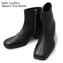 SPLIT LEATHER SQUARE TOE BOOTS スクエアトゥ メンズヒールブーツ【送料無料】