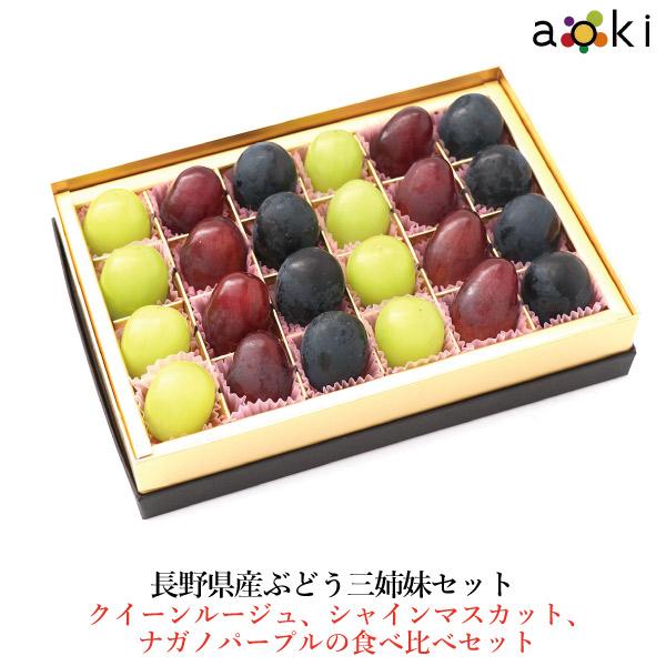 長野県産ぶどう三姉妹セット[クイーンルージュ シャインマスカット ナガノパープル]RC 送料込 果物詰め合わせ 誕生日 プレゼント 御祝 内祝 結婚 御見舞 お礼 快気祝 お祝い くだもの 贈り物 お供え物 季節のフルーツのサムネイル