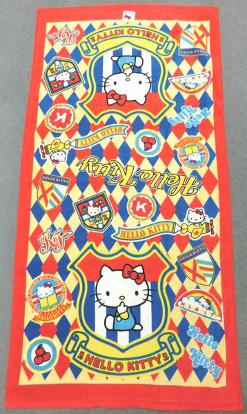 ハローキティ HELLO KITTY バスタオル エンブレム RED 綿100% 60x120cm シャーリング【サンリオ 人気キャラクター キャラクターグッズ 2016年】