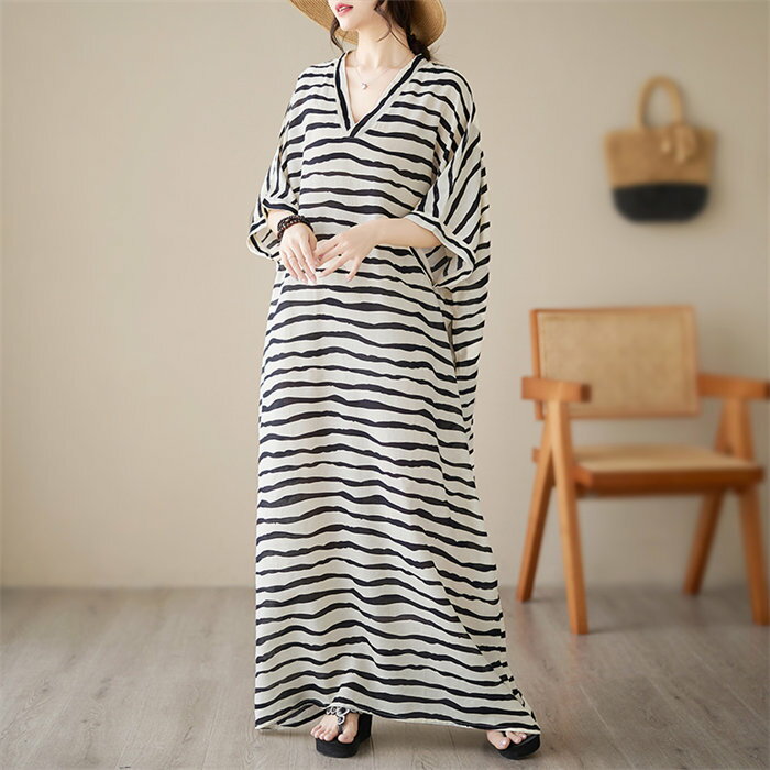 Rakuten - 【時間限定10%OFF】ワンピース マキシ丈ワンピース レディース リネンワンピース ロング レディース 綿麻 亜麻 混 ボートネック Vネック バルーンシルエット 半袖 マキシ丈ワンピ ゆったり 麻ワンピ 体型カバー オリジナル 春 夏