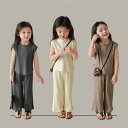 【期間限定10%OFF】子供服 セットアップ キッズ 女の子 春夏 2点セット 上下セット Tシャツ 無地 薄手 ノースリーブ ロングパンツ おしゃれ カジュア...
