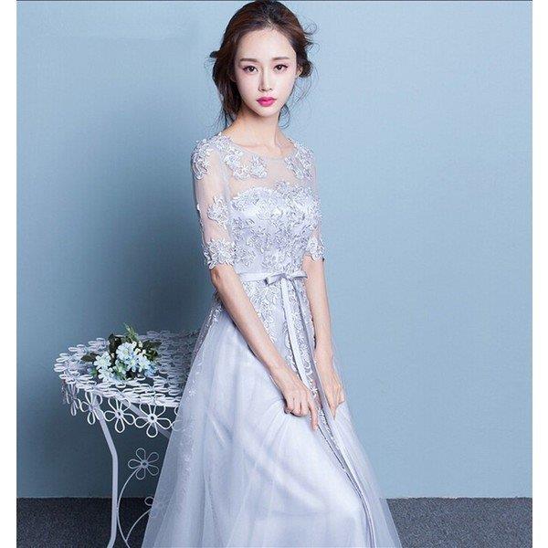 【時間限定10％OFF】ドレス 結婚式 パーティードレス 花嫁ドレス 袖あり ウェディングドレス レースアップ ロング丈 二次会ドレス お呼ばれ パーティドレス 大きいサイズ