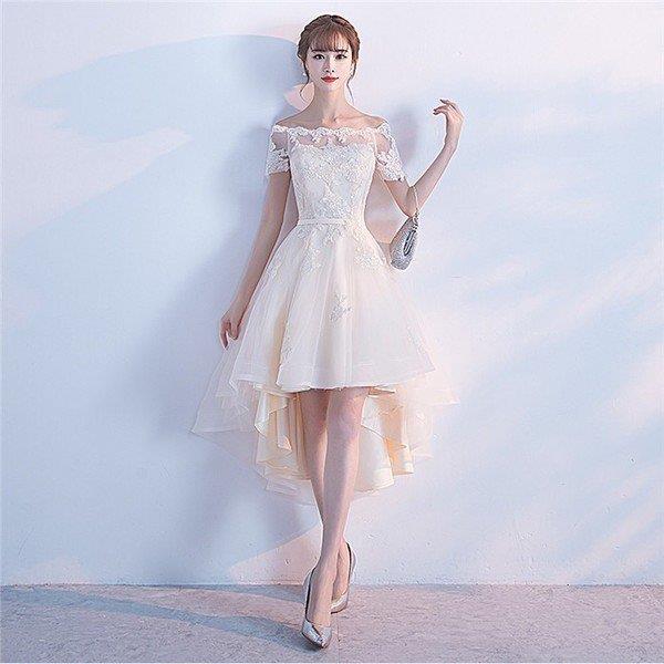 【時間限定10%OFF】パーティードレス 結婚式 ミニドレス 半袖 二次会 パーティドレス ウェディングドレス 不規則裾 大きいサイズ ドレス ワンピース おしゃれ