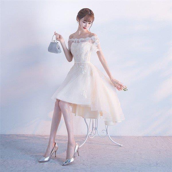 【時間限定10%OFF】パーティードレス 結婚式 ミニドレス 半袖 二次会 パーティドレス ウェディングドレス 不規則裾 大きいサイズ ドレス ワンピース おしゃれ