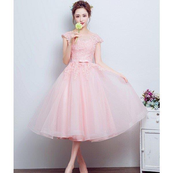 【時間限定10%OFF】パーティードレス 結婚式 ドレス Aライン 二次会 ドレス ウェディングドレス ミモレ丈 二次会ドレス 花嫁 パーティドレス 披露宴 お呼ばれドレス 卒業式