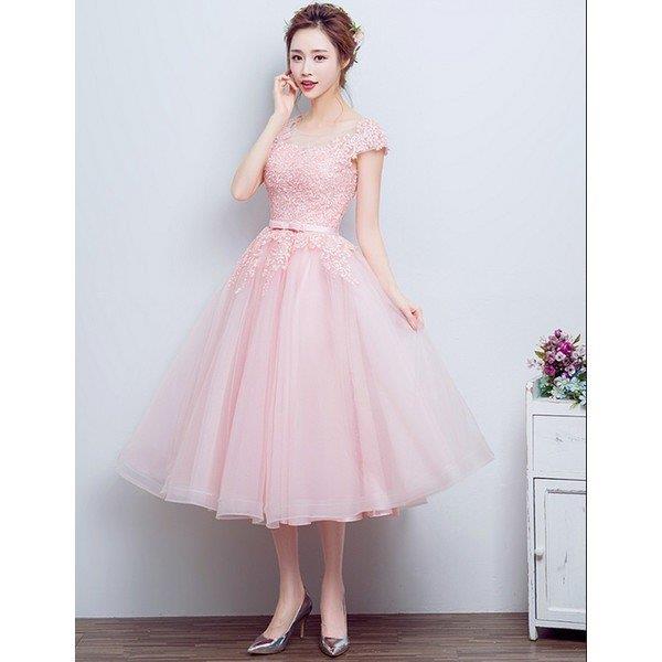 【時間限定10%OFF】パーティードレス 結婚式 ドレス Aライン 二次会 ドレス ウェディングドレス ミモレ丈 二次会ドレス 花嫁 パーティドレス 披露宴 お呼ばれドレス 卒業式