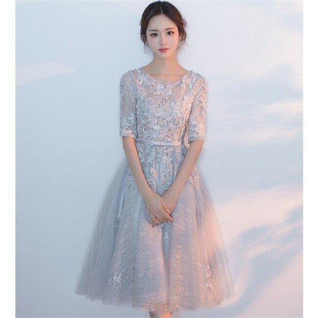 【スーパーSALE 店内15％OFF】パーティードレス 結婚式 ドレス 袖あり ウエディングドレス レース 大人可愛い 着痩せ お呼ばれ ワンピース 大きいサイズ 二次会 披露宴 卒業式