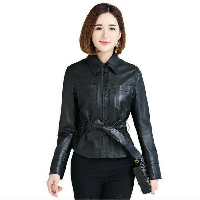 【時間限定10％OFF】春秋 レディースライダースジャケット ラムレザージャケット 羊革ジャケット本革ジ..