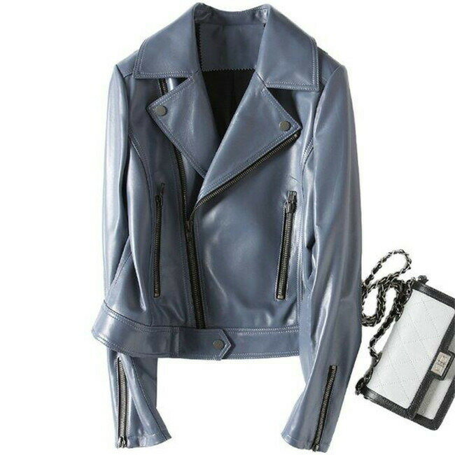 【時間限定10%OFF】春秋 本革レディースライダースジャケット ラムレザージャケット 羊革ジャケット 革..