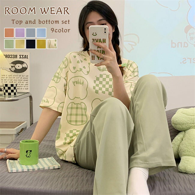 【時間限定10%OFF】パジャマ レディース ルームウェア レディース 短袖 Tシャツ セットアップ 部屋着 上下 セット 大きい 大きいサイズ 薄手 トップス...