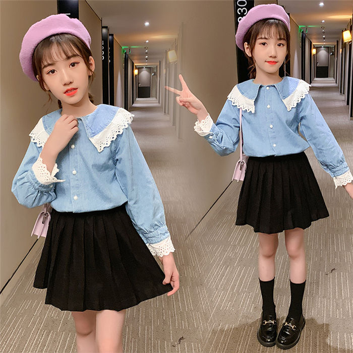 【時間限定10%OFF】子供服 トップス キッズ 女の子 長袖 春秋 デニム ブラウス おしゃれ カジュアル 子供 おしゃれ 可愛い カジュアル