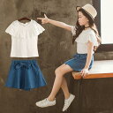 【時間限定10%OFF】子供服 セットアップ キッズ 女の子 春夏 半袖 2点セット 上下セット Tシャツ デニムパンツ ショートパンツ ジュニア おしゃれ カ...