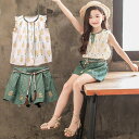 【時間限定10%OFF】子供服 セットアップ キッズ 女の子 春夏 2点セット 上下セット Tシャツ ノースリーブ ショートパンツ 薄手 おしゃれ カジュアル ...