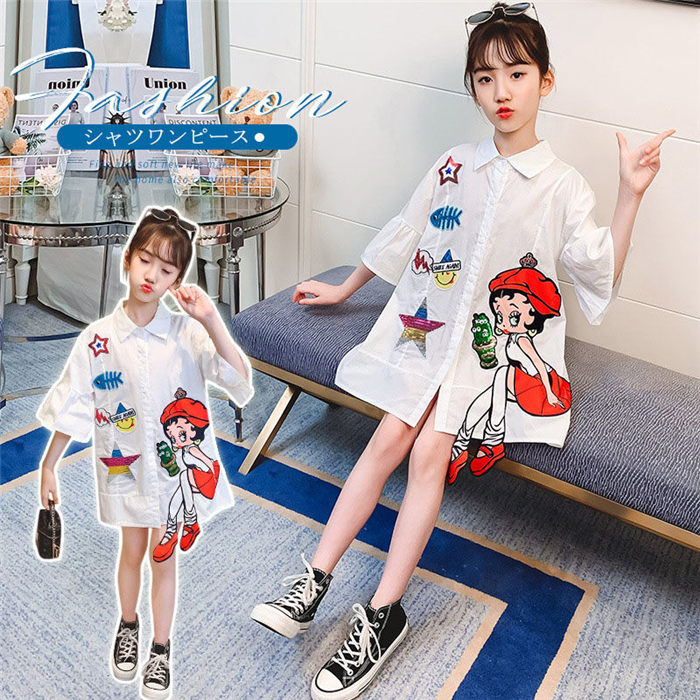 子供服ワンピース半袖春夏女の子キッ...