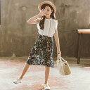 【時間限定10%OFF】子供服 セットアップ 夏 女の子 キッズ 韓国子供服 上下セット シフォン トップス ノースリーブ ボトムス ガウチョパンツ 花柄 可愛...
