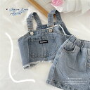 【時間限定10%OFF】セットアップ 子供服 デニム 子供 ショートパンツ キッズ 女の子 ブラウス 春秋 上下セット ノースリーブ トップス おしゃれ 可愛い...