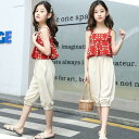 【時間限定10%OFF】子供服 セットアップ キッズ 女の子 春夏 2点セット 上下セット Tシャツ キャミソール ドット柄 七分丈パンツ 薄手 おしゃれ カジュアル 涼しい 可愛い 新品 150
