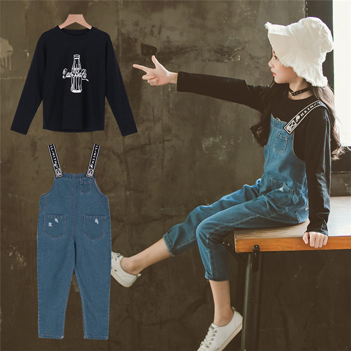 【時間限定10％OFF】子供服 セットアップ キッズ 女の子 長袖 春秋 上下セット トップス サロペット ロングパンツ 子供ジャージ スポーツウェア デニム おしゃれ 可愛い カジュアル
