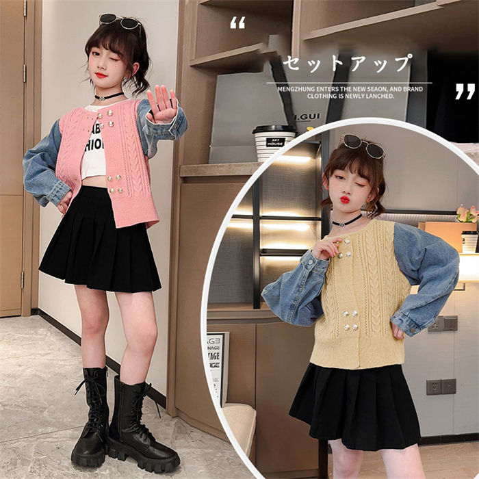 【スーパーSALE10%OFF】子供服 セットアップ キッズ 女の子 長袖 春秋 上下セット コート スカート 2点セット チュール キャミソール お姫様 ジュ...