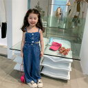 【時間限定10%OFF】セットアップ 子供服 キッズ 女の子 ブラウス デニム 春秋 上下セット ノースリーブ トップス シャツ ロングパンツ 子供 ガウチョパ...