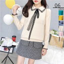 【時間限定10%OFF】ニットセーター プルオーバー リボン付き ステンカラーセーター 薄手 ニットトップス レディース 着痩せセーター 秋冬服 長袖 ショート丈オシャレ(4)