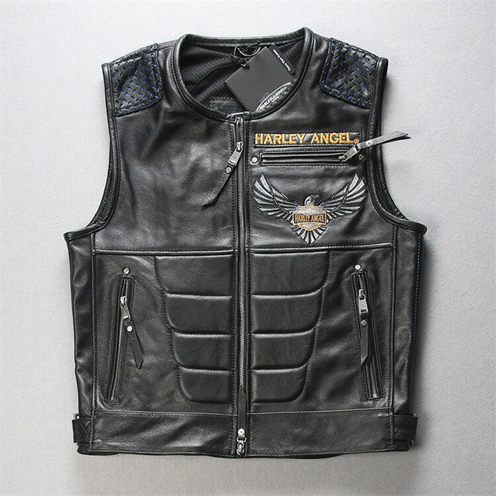 【時間限定10%OFF】レザーベスト メンズファッション バイク革ベスト パンク風 ライダーメンズ 牛革バイクジャケット ライダースベスト 牛革バイクベスト バイクウェア レザー お洒落 ファッション 本革 送料無料