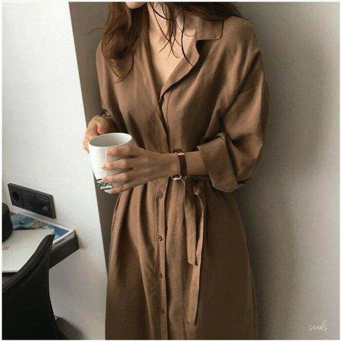 Rakuten - 【時間限定10%OFF】シャツワンピース シャツワンピ ロング丈 シャツ ワンピ 2way ウエストリボンベルト レディース 新作 秋 羽織り カーデ マキシ丈 ワンピース わんぴーす