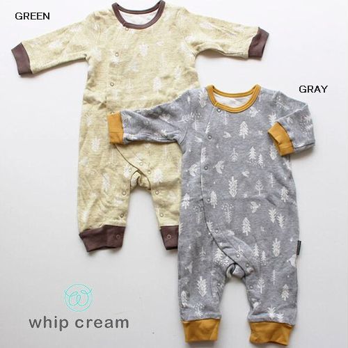 楽天あおまめ子供服-おしゃれブランド-【2023秋冬】whipcream【ホイップクリーム】接結天竺　冬じたく柄カバーオール（2色）（70～80）334002