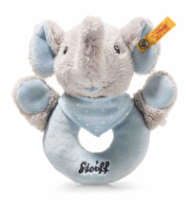 Steiff シュタイフ テディベア ぬいぐるみ 定番品 2019年春発売 ベイビーシリーズ 「TRAMPILI ELEPHANT ぞうさん グリップトイ ガラガラ入り （水色）」