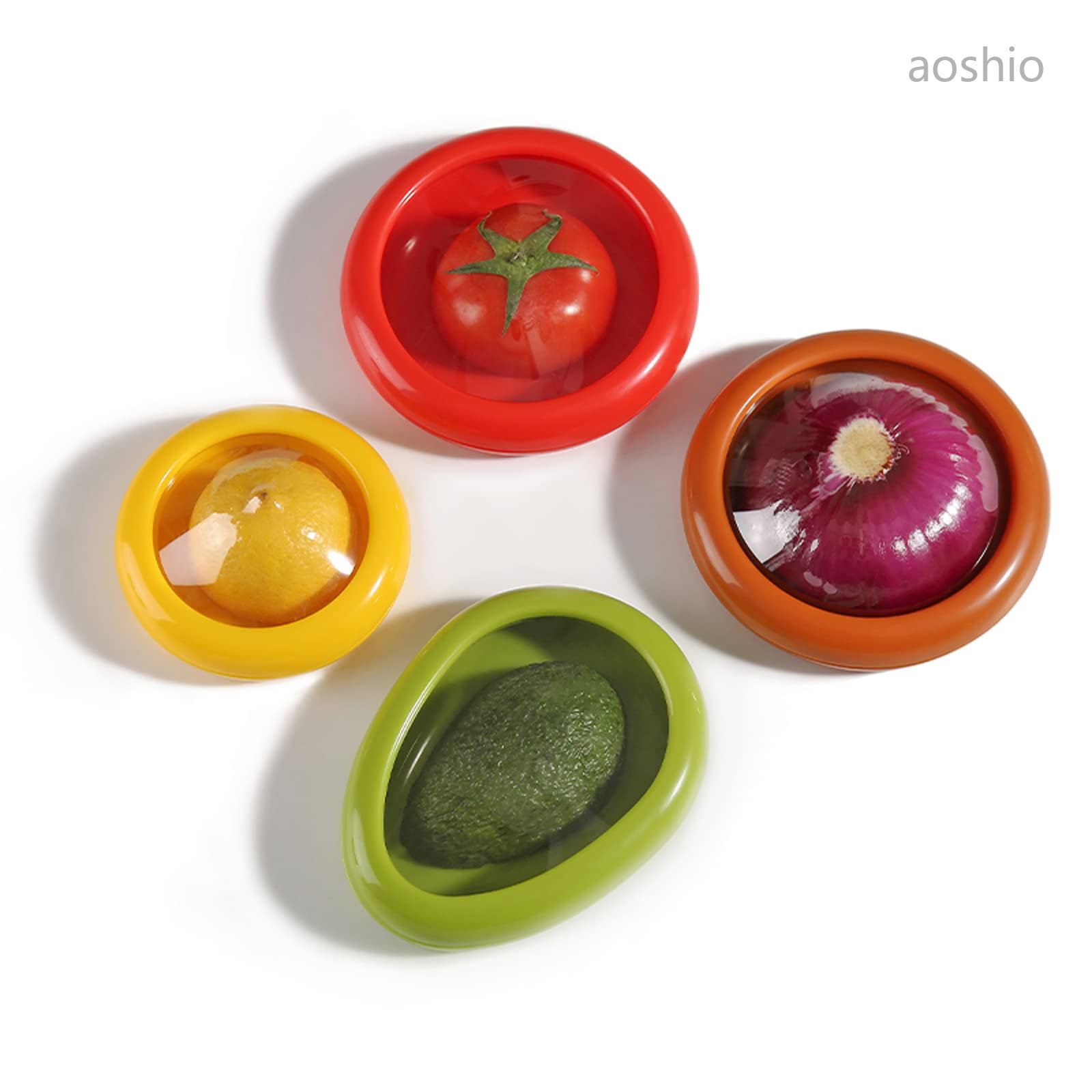 Rakuten - フレッシュストレッチポッド 4個 アボカドオニオンレモントマトセーバー 果物と野菜のストレージ用 食品ストレージボックス 再利用可能 ストレージキーパー