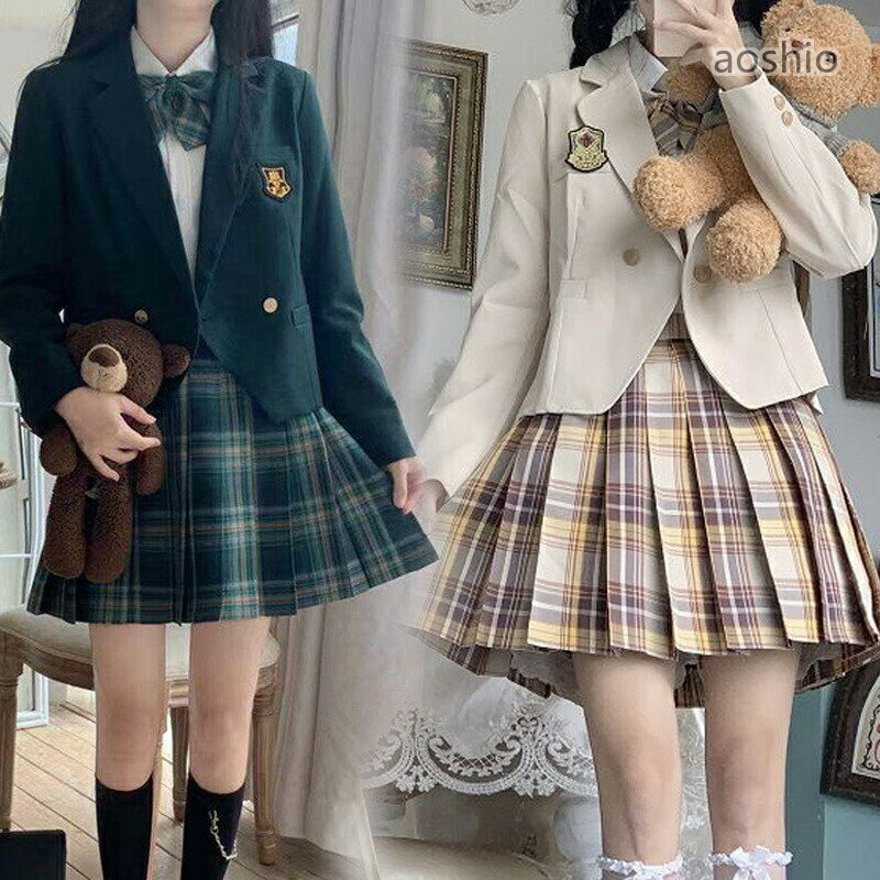 乐天商城 - 女子高生 制服 5点セット 学生服 JK制服 ジャケット+長袖シャツ＋スカート+蝶結び+バッジ コスプレ レディース 高校制服 セーラー服 JK チェック 学生 cos 学 コスチューム 卒業式スーツ