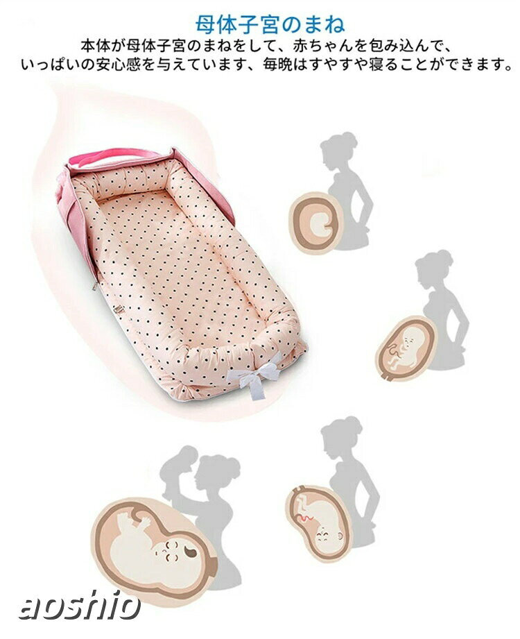 新色 ベッドインベッド 持ち運び 赤ちゃん 長く使える ベビーベッド 折りたたみ ミニ 2点セット ベビーベッドガード 添い寝 新生児ベッド プレゼント 取り外し可能 まくら 出産祝い [3]