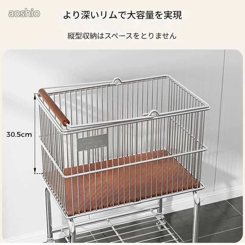 ランドリーバスケット キャスター付き 大容量 洗濯カゴ 脱衣かご 洗濯物収納 ランドリー 脱衣所 収納ボックス 角型 洗面所用 [2]