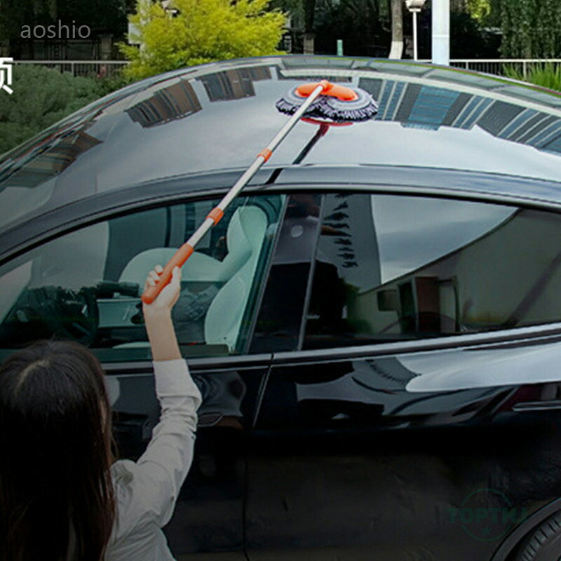 車用ダブルヘッド洗車ブラシ 伸縮ロングハンドル ソフト雪尼爾毛で車に傷つかない ...
