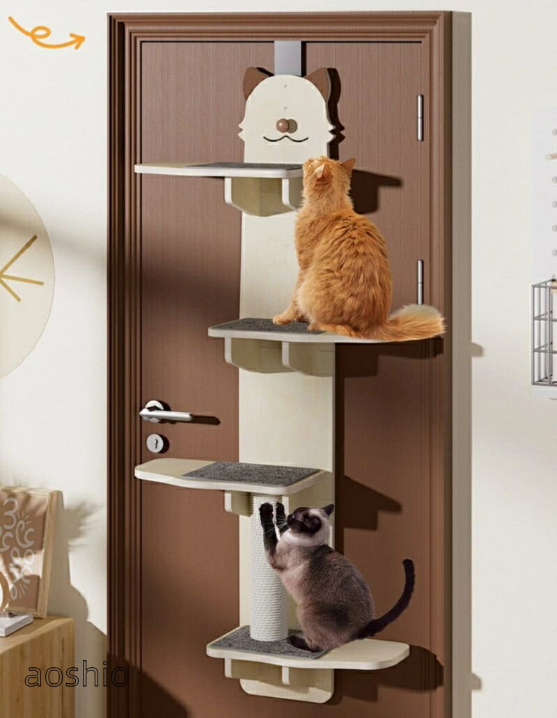 Rakuten - キャットツリー キャットクライマー 据え置き スリム ドアハンギングキャットタワー マルチレベルキャットコンド 猫ちゃん 運動不足 猫タワー クラウドシェルフボード