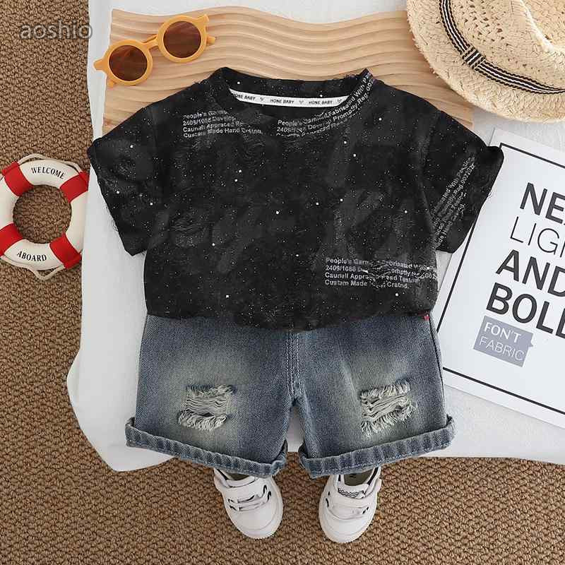 Rakuten - 子供用セットアップ 半袖トップス ショートパンツ 1歳 2歳 3歳 4歳 5歳 男児 夏服 綿 英字柄 カジュアル 深灰色 上下セット 黒色 カーキ色
