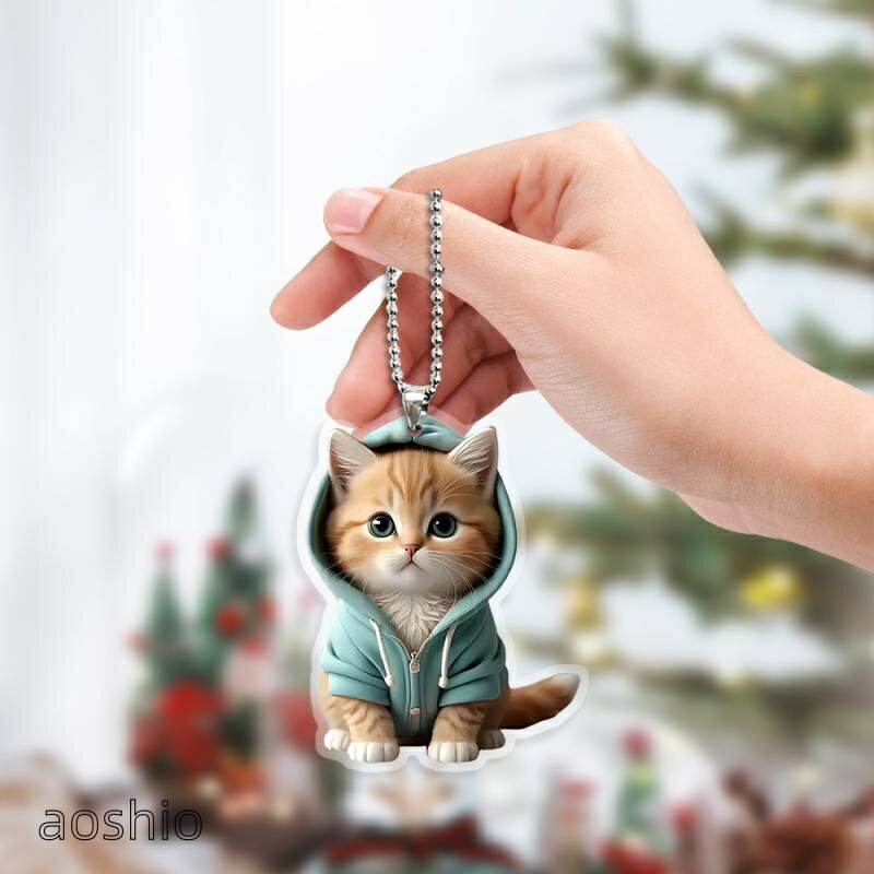キーホルダー 猫 キャラクター かわいい パーカー ブルー アクリル製 軽量 バッグチャーム カーアクセサリー ファッション小物 普段使い デイリー 吊り下げ 個性的 スウィートクール
