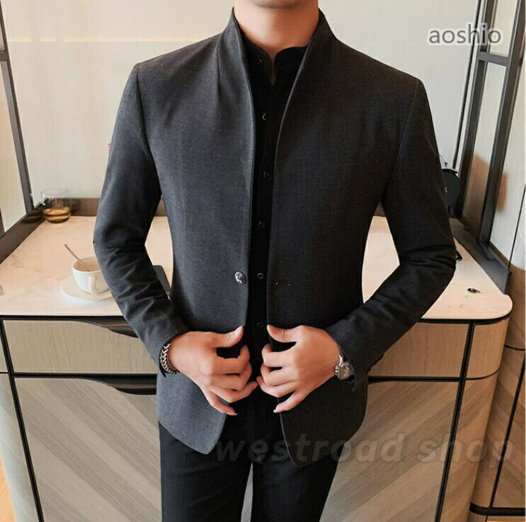 Rakuten - テーラードジャケット メンズ ビジネススーツジャケット スタンドカラー 立ち襟 20代30代40代 通勤 結婚式 紳士服 披露宴 二次会 パーティー 韓国風 成人式 卒業式 フォーマル