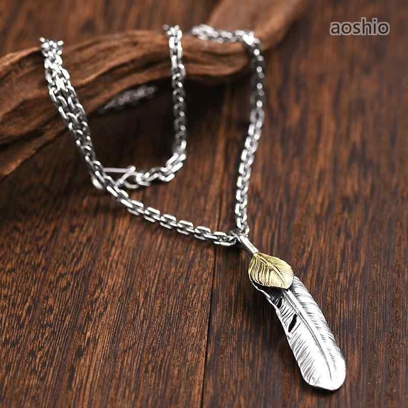 Rakuten - ネックレス メンズ S925シルバーフェザー ペンダント レトロ ヒップホップ ストリート カジュアル 個性派 クール カップル ペア 男性用 春夏 デイリーユース 普段使い