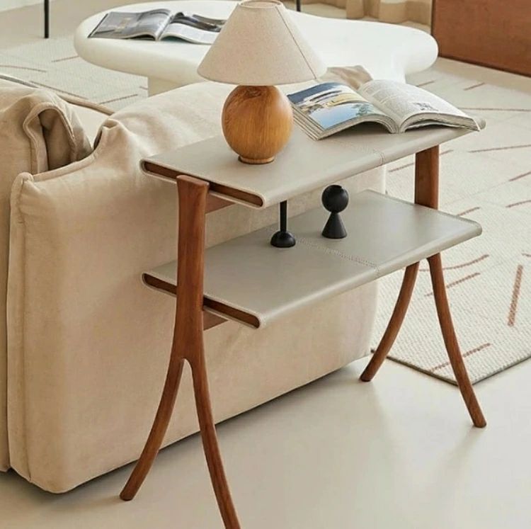 【ティアーズ　サイドテーブル】シンプル　モダン　インテリア　家具　スクエア　レザー　木製