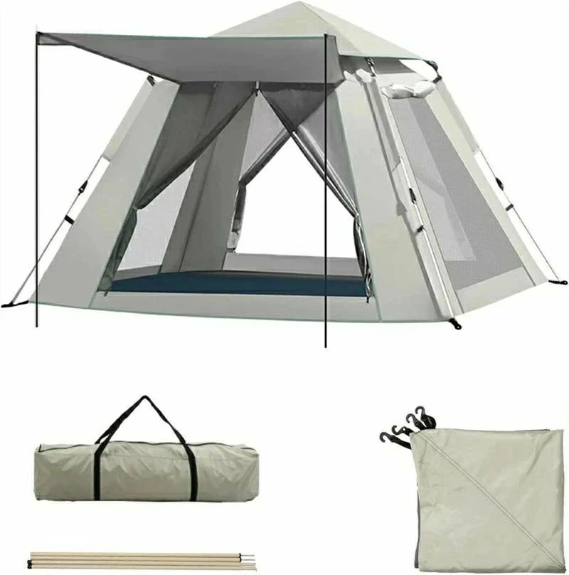 キャンプ テント ワンタッチテント 大型テント 2つのドアの2つの窓の全自動速開蓋、通気、大空間、安全で異臭がなく、パノラマドアと窓