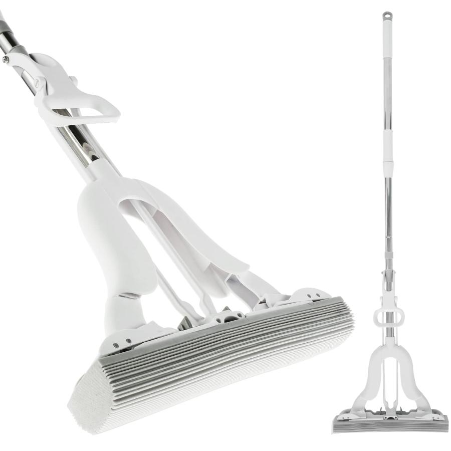 スポンジモップ 伸縮式モップ フロアモップ フローリング 床掃除 フロアワイパー 吸水モップ フラットモップ 長さ調節 乾湿両用 手洗い不要 絞る PVA素材 天井/