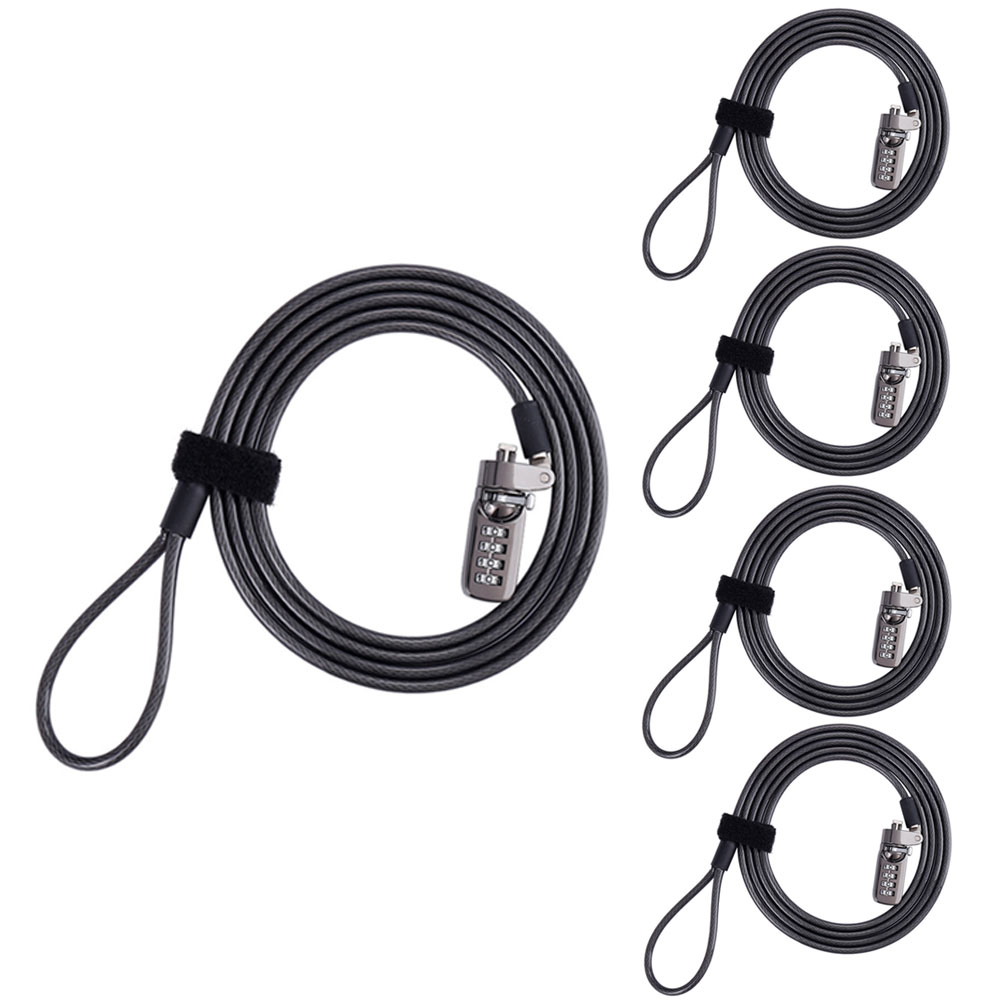 セキュリティロック 5個セット セキュリティワイヤーロック パソコン盗難防止 ノートPC ノートパソコン用 ダイヤル錠 4桁ダイヤル式 2m