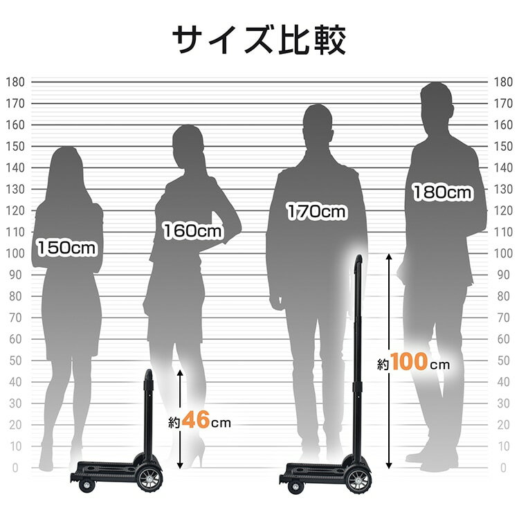 【短納期】キャリーカート 折りたたみ式 台車 耐荷重約50kg 軽量 ワンタッチ伸縮 ...