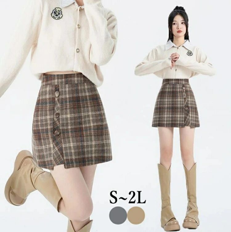 ミニスカート ショートパンツ　ミニスカ インナーパンツ スカパン　チェック柄 　スカート　安全スカー..