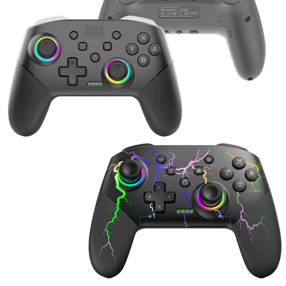 Switch/PC対応 S80 ワイヤレスコントローラー 9色RGB LED搭載 6軸ジャイロ?4段階振動 背面ボタン(M1/M2)?連射(ターボ)機能付き Switch